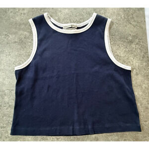 Urban Outfitters Cropped Navy Blue White Tipped Cropped Tank Top Small Cotton